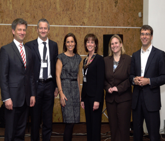 Left to right: Andreas Winckler (Chair, UFI Operations Committee/Messe Frankfurt GmbH), Marko Boscos (BF Servizi), Kathryn Knowles (BF Servizi), Katy Wild (Freeman), Rowena Arzt (Secretary UFI ICT Committee), Salvador Tasqué (Fira de Barcelona).