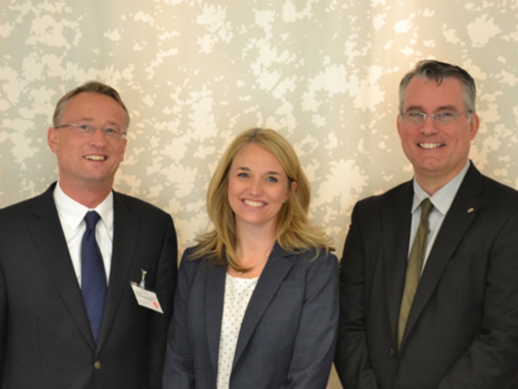 Left to right: Christian Glasmacher, Chair of UFI’s Marketing Committee, Freeman’s Molly Casey - VP Brand Marketing, and Tom Yurkin - VP Creative.